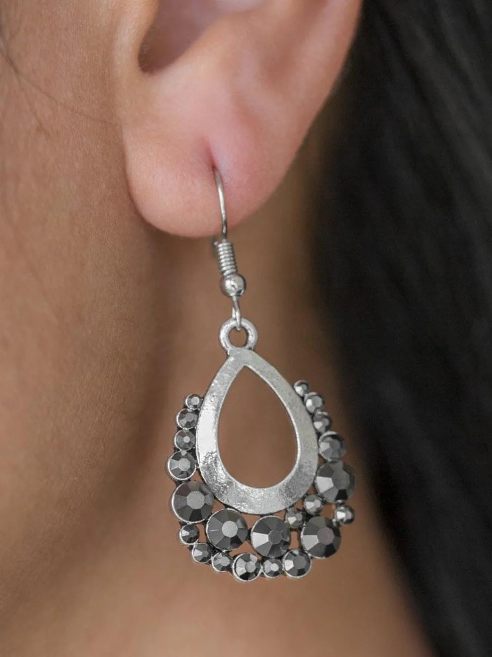 Table For Two - Silver Tone Teardrop Dangle Earrings - Picture 2 of 2